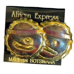 African Express Handmade Enamel & Brass Earrings With Abstract Smiley Design